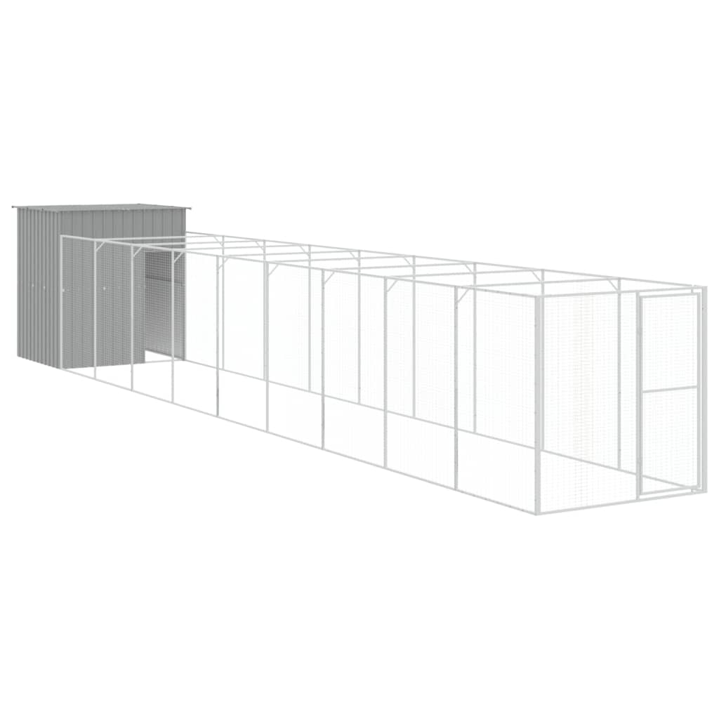 NNEVL Dog House with Run Light Grey 165x1067x181 cm Galvanised Steel-1