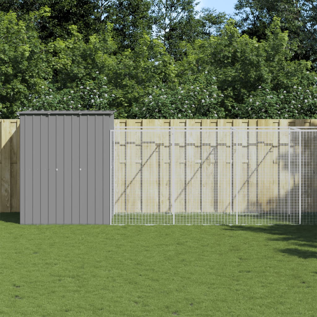 NNEVL Dog House with Run Light Grey 165x1067x181 cm Galvanised Steel-0