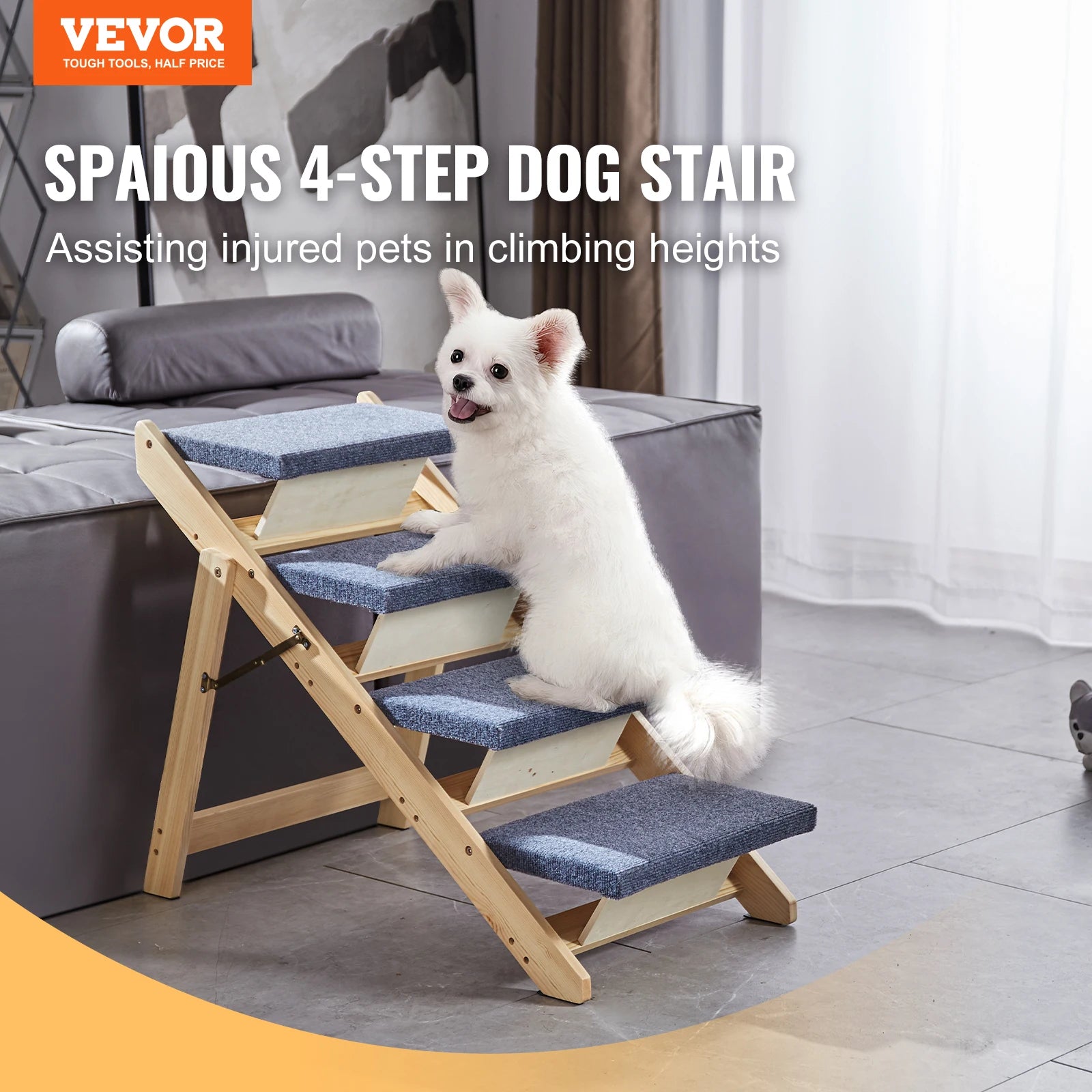 SucceBuy Wooden Pet Steps and Ramp Combo 2-in-1 Design Foldable Access for Beds Steps Structure for Pets of Small to Large Size