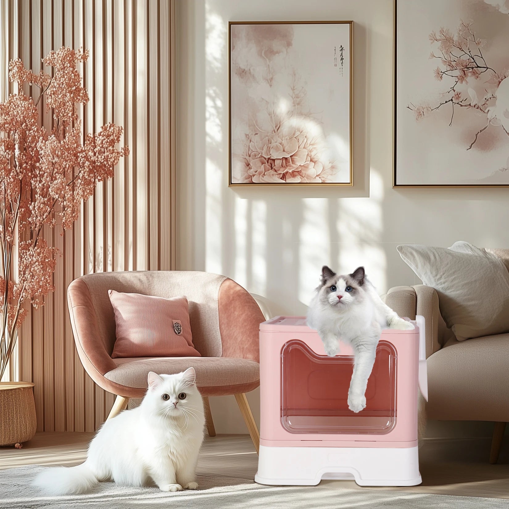 Modern Flexible Tidy Cat Litter Box Enclosure Cat House Furniture Cat Potty with Portable Scoop Drawer Kitty Poop Home