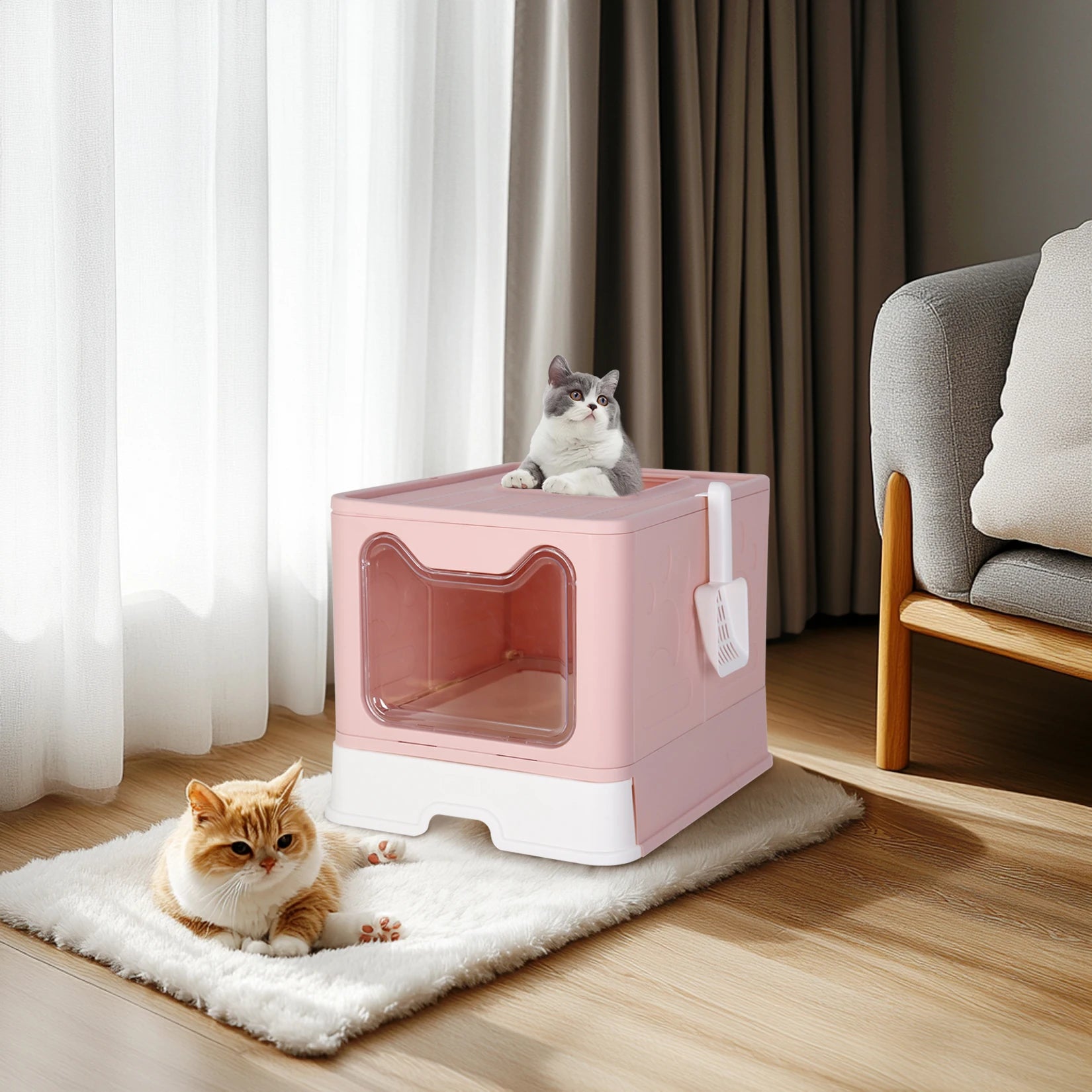 Modern Flexible Tidy Cat Litter Box Enclosure Cat House Furniture Cat Potty with Portable Scoop Drawer Kitty Poop Home